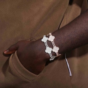 Fashion Jewelry Wholesale Fashion Four Leaf Clover Cuban Link <b>Bracelet</b> 10kt <b>Solid</b> <b>Silver</b> Moissanite Diamonds Fashion <b>Bracelet</b> - Product Image 4