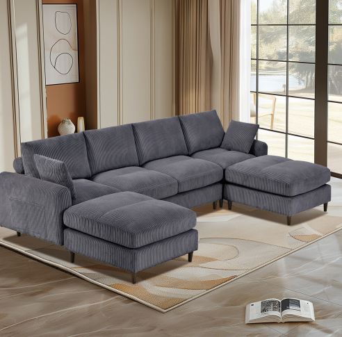 Gris + Velours côtelé + Mousse à mémoire de forme + 6 places
