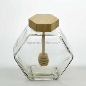 ขายส่งโลโก้ที่กําหนดเองที่ชัดเจนการจัดเก็บขวดน้ําผึ้ง dipper ภาชนะเปล่าขวดน้ําผึ้งแก้วหกเหลี่ยมขวดรูปน้ําผึ้งพร้อมฝาปิด - Product Image 2