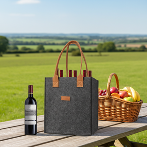 Bolsa de Mano Grande <span class=keywords><strong>HAPPYWAY</strong></span> para Botellas de Vino Tinto, Plegable, Estilo Clásico, Patrón de Rejilla de Diamantes, Fieltro de Poliéster - Product Image 3