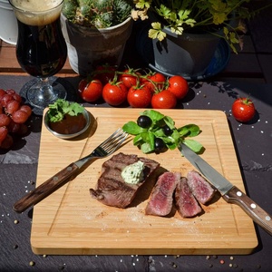 Ensemble de 2 - Planche à servir en bambou avec bol à sauce - 30x25cm Assiette à <span class=keywords><strong>steak</strong></span> en bois Plateau alimentaire - Product Image 6