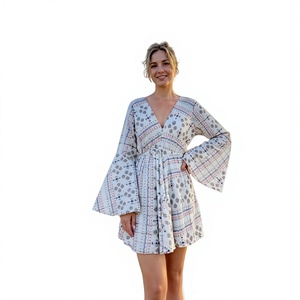 026 Nuevo Vestido Mini de Verano para Mujer, Estilo Bohemio, Floral, Línea A, de Viscosa |   Ropa Casual Diaria Ligera, Ecológica, Transpirable y Suave - Product Image 1