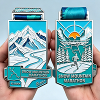Médaille de cyclisme et course à pied Gran Fondo 5K, avec bordure en chaîne de vélo, en alliage de zinc, impression UV en relief 3D, paysage urbain, ruban de finisseur
