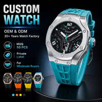 Montre de plongée automatique mécanique pour homme en acier inoxydable personnalisée avec affichage du cadran à aiguilles lumineuses, bracelet en silicone de luxe