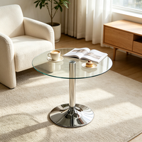 Mesa Auxiliar Redonda de Vidrio Templado Resistente, Mesa de Centro con Pedestal, Muebles Modernos para Sala de Estar, Mesa Lateral para Villa