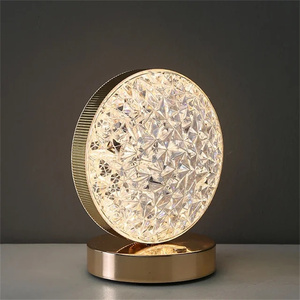 Luz de mesa de cristal acrílico 3D estrella Luna <span class=keywords><strong>Squier</strong></span> luces nocturnas redondas brillo ajustable USB LED tricolor atenuación lámpara de escritorio - Product Image 5
