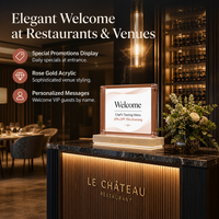 Panneau de bienvenue en acrylique cristal avec éclairage LED or rose, support d'affichage pour réception d'hôtel et mariage, insert interchangeable