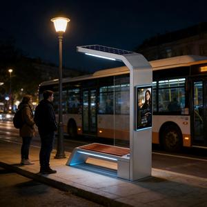 Banc public solaire intelligent d'extérieur avec éclairage LED, recharge mobile, écran publicitaire pour parc, arrêt de bus, mobilier urbain - Product Image 1