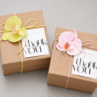 Ensemble de boîtes cadeaux en papier kraft Leabon, avec étiquette en cordon fleur d'orchidée, boîtes en papier brun naturel, vœux de remerciement, vente en gros, direct usine