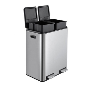 屋内用大型長方形ステンレス製ダブルペダル式ゴミ箱 60リットル 足踏み式分別ゴミ箱 - Product Image 4