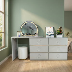 Modern Makeup <b>Vanity</b> <b>Table</b> With Lighted <b>Mirror</b> Storage Desk For Bedroom Furniture - Product Image 2