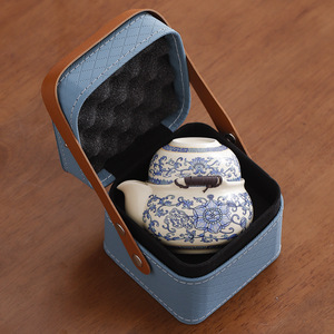 Portable Blue And White Ceramic <b>Teapot</b> With Lotus Design Travel Tea <b>Set</b> For Outdoor Use Gift - Product Image 1