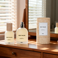 Botol Parfum Kosong Isi Ulang Bentuk Bulat Kaca Buram Mewah Ukuran 30ml 50ml dengan Tutup Sekrup Bambu dan Sablon