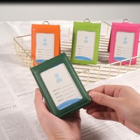 Dompet Kartu Identitas Lipat Kulit PU dengan Tali Leher dan Kantung Kartu ID untuk Staf