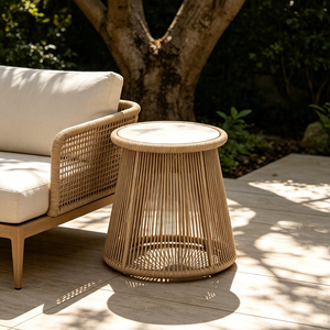 Tavolino Moderno per Progetti Residenziali e Alberghieri, <span class=keywords><strong>da</strong></span> <span class=keywords><strong>Giardino</strong></span> e Terrazza, con Piano <span class=keywords><strong>in</strong></span> <span class=keywords><strong>Pietra</strong></span> Sinterizzata e Struttura <span class=keywords><strong>in</strong></span> Alluminio Intrecciato - Product Image 1