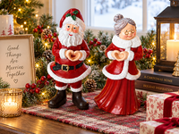 Ensemble de 4 figurines de Père Noël et de Mère Noël, en résine, avec cœur dans la main, décoration de Noël, statue de couple peinte à la main, décoration de table, décoration de maison pour les fêtes