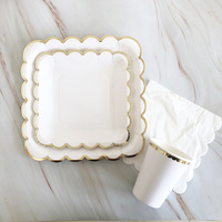 Ychon blanc mariage Dessert Table gâteau assiette or estampage papier assiette jetable fruits assiette fête vaisselle fournitures