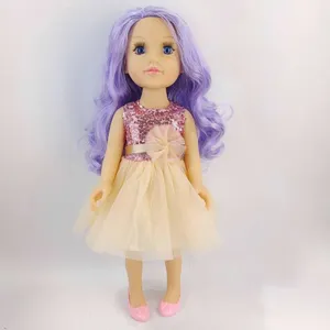 可爱的白色18英寸少女娃娃蕾丝裙子和紫色头发儿童圣诞礼物