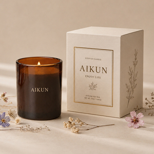AIKUN Custom Private Label Brown <b>Candles</b> Home Fragrance Decor Manufacturer Wholesale Luxury Glass Jar Soy Wax Scented <b>Candle</b> - Product Image 1