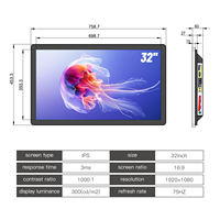 Monitor de Pantalla Táctil de Grado Industrial de 32'', 43'' y 55'', 300 Nits de Brillo, Táctil PCAP, IP65, Marco Metálico Abierto para HMI de Fabricación