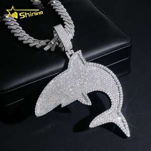 Pendentif requin en argent 925 serti de moissanite, bijoux hip-hop, pendentif personnalisé en moissanite, breloques pour hommes - Product Image 3