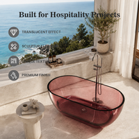 Baignoire autoportante moderne en résine transparente, baignoire en acrylique colorée transparente pour hôtels et villas avec accessoire de vidange