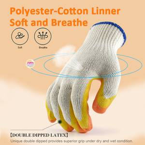 Coated <b>Glove</b> Custom Palm Protection Working Rubber Hand Double Latex Poly Cotton 10 Gauge Personal Care Yellow Comfortable ANMAY - Product Image 2
