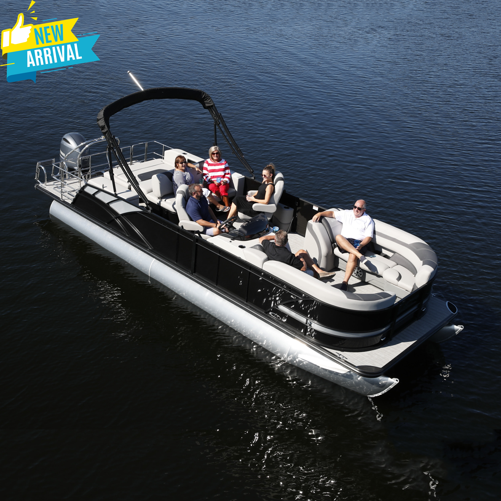 2023 Ecocampor Luxury 23FT 7m Single Deck Family Leisure Fiberglass Pontoon Boat With Water Slide and Motor For Sale