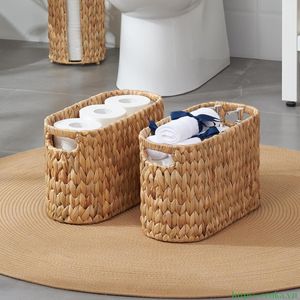 Support de papier toilette en jacinthe d'eau naturelle tressé à la main avec poignées intégrées pour salle de bain – Offre spéciale - Product Image 1