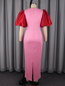 <span class=keywords><strong>Vestido</strong></span> Casual Elegante para Mujer ADR060132 con Cuello <span class=keywords><strong>Cuadrado</strong></span>, Mangas Abullonadas, Decoración de Lazo y Bloques de Color - Product Image 5