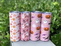 20 couleurs Halloween Citrouille Fantôme Chauve-souris Araignée Gobelets isothermes sous vide en acier inoxydable de 20 oz avec paille Grande capacité pour bonbons et friandises