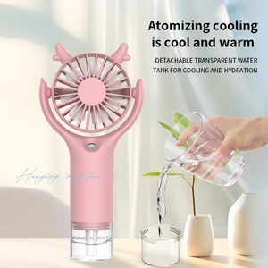 Handheld Mini USB Fan Cartoon Neck-Hanging Foldable Plastic <b>Three</b>-Speed Spray Fan Touch Control English - Product Image 2