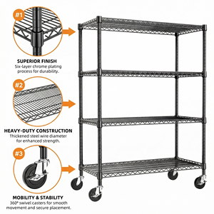 MZG USA Warehouse Local Stock Easy Assembly Industrial Heavy Duty 4 Tier Wire Black Metal <b>Storage</b> Rack Shelving <b>Unit</b> - Product Image 5