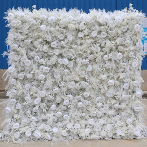 Décoration de mariage 3D 5D, panneau mural <span class=keywords><strong>en</strong></span> feuilles d'eucalyptus artificielles, effet de brouillard, de givre et de feuilles, toile de fond murale, herbe de la pampa artificielle blanche - Product Image 6