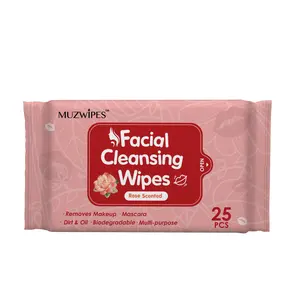 25ct Rose Scented Biodegradable Skin Care Makeup Remover Wipes For Facial Cleansing