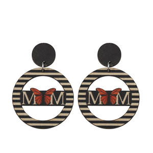 Boucles d'oreilles en bois rayures géométriques rondes creuses papillon pendentif boucles d'oreilles pour femmes Uionen 1110 - Product Image 5