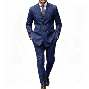 Trajes de Hombre Slim Fit de Doble Botonadura <span class=keywords><strong>con</strong></span> Rayas Finas para Reuniones de Negocios, Ropa de Oficina, Vestimenta Formal, Listo para Enviar - Product Image 6