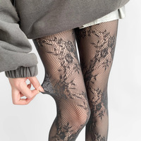 Collants Résille en Nylon Jacquard Floral Dentelle Française Sexy Sirène Rétro Millennial Audacieux Femme Fatale Évidés
