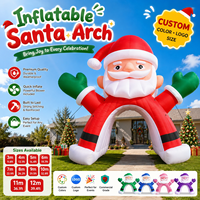 Décoration de Noël gonflable extérieure en forme d'arche de Père Noël, arche géante de Père Noël illuminée avec des lumières LED pour la pelouse de Noël