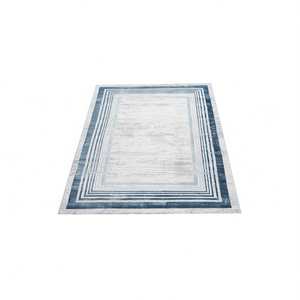 Alfombra Elegante Rectangular 6X9 Azul con Borde Marfil, Antideslizante y Resistente a las Manchas, para Oficina, Dormitorio, Comedor, Sala de Estar - Product Image 1