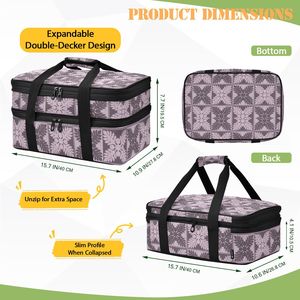 Hawaiian Purple Ulu <b>Quilt</b> Print Custom 2-layer Food Storage Aluminum Foil Potluck Insulated <b>Double</b> Decker Casserole Carriers Bag - Product Image 4