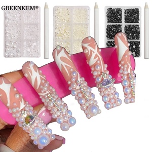 6 rejillas/Paquete de tamaños mixtos, perlas semiredondas, parte posterior plana, imitación de pegamento blanco suelto en cuentas de resina, fabricación de joyas Diy, perlas para <span class=keywords><strong>uñas</strong></span> - Product Image 1