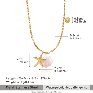 Joyería de verano para niñas, estrella de mar, Océano, playa, vacaciones, estilo, colgante de concha de perla grande, collar, cadena, colgante de acero inoxidable - Product Image 4