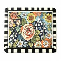 Tapis de table de mahjong de style américain, imprimé floral vintage dessiné à la main, bordure rayée, dos en caoutchouc antidérapant, carré, durable, respectueux de l'environnement