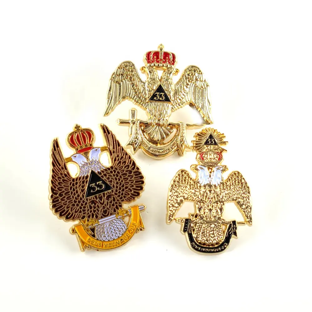 Scotland Rite 33 Double Eagles Crown Regalia Cắt Vàng Masonic Scotland Rite 33 Huy Hiệu Pin