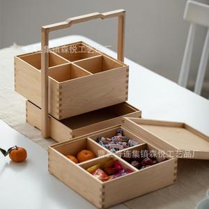 Caja de almacenamiento de madera de estilo chino, portátil, con múltiples compartimentos, para té, aperitivos, comida, rectangular, artesanía de Shandong - Product Image 2