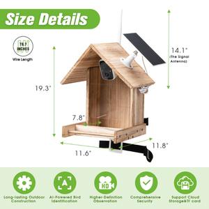 Mangeoire à oiseaux intelligente avec caméra à énergie solaire, mangeoire extérieure pour caméra d'observation des oiseaux avec caméra 200W 1080P, étui alimentaire 3,5 L, 128G SD - Product Image 2