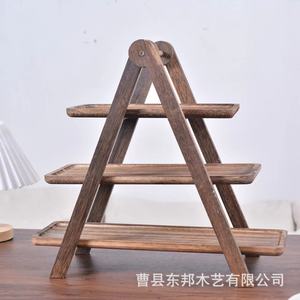 Étagère de rangement en bois à plusieurs niveaux, présentoir à trois étages en bois massif, support de fruits et gâteaux pour bureau - Product Image 1