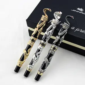 Jinhao Snake 3D Cobra Geavanceerde Schrijven Zwarte Vulling Balpen Vip Client Gift Man Luxe 3D Antiek Zilver Golden Rollerball pen