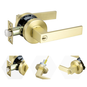 Set Maniglia per Porta d'Ingresso in Lega di Zinco con <span class=keywords><strong>Serratura</strong></span>, Finitura Oro Opaco, Viti Nascoste, Resistente - Product Image 2